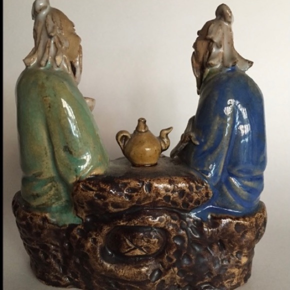 Vintage Glazed Figurine Chinese Man Drinking Tea - Picture 3 of 4